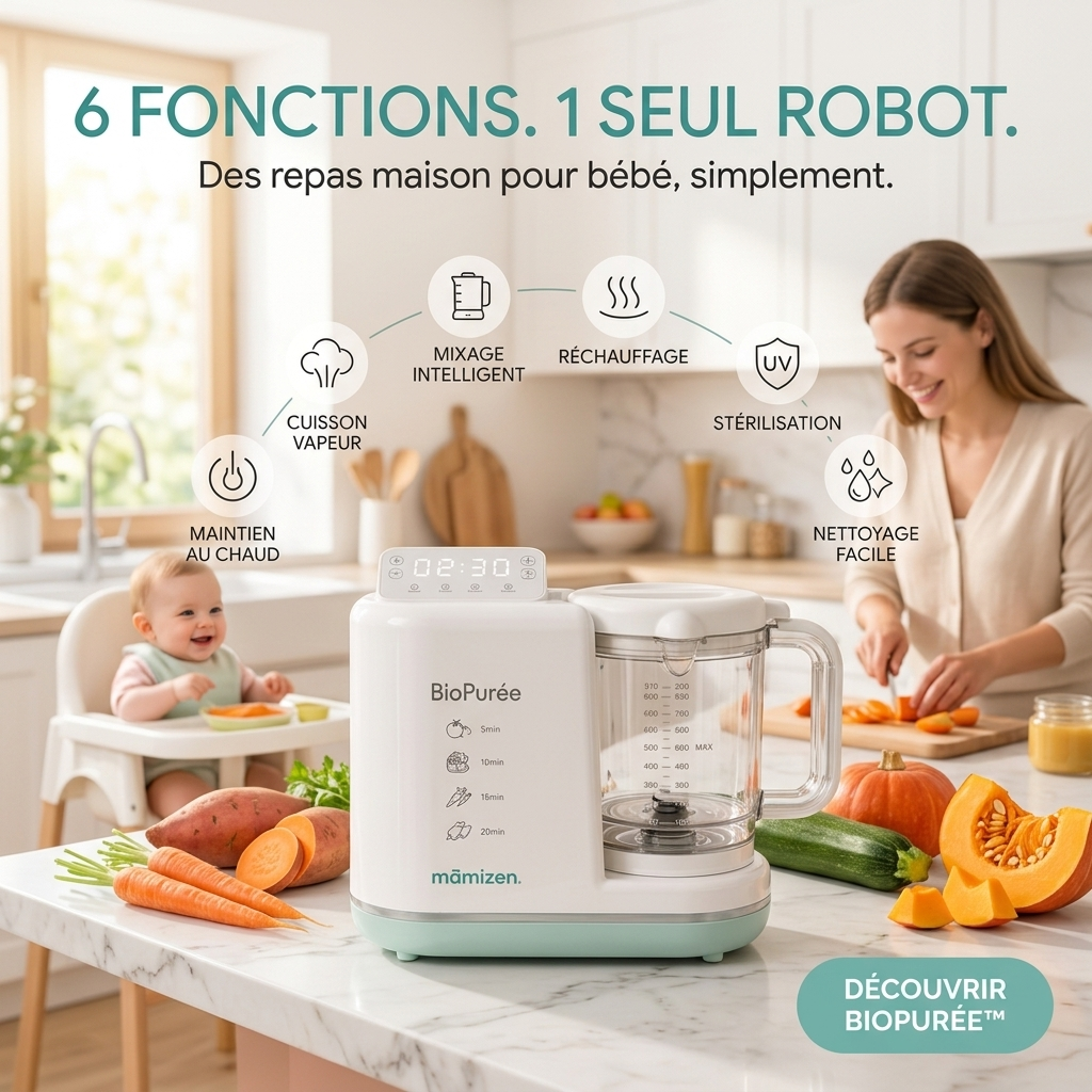 Mamizen BioPurée™ – Robot Culinaire Bébé Intelligent 6-en-1 - Promo Lancement